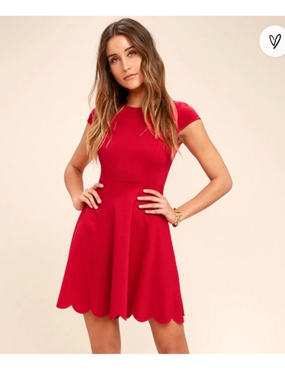 Lulus Red Midi Dress Medium Scalloped Hem Short Sleeve Proof Perfection Skater M